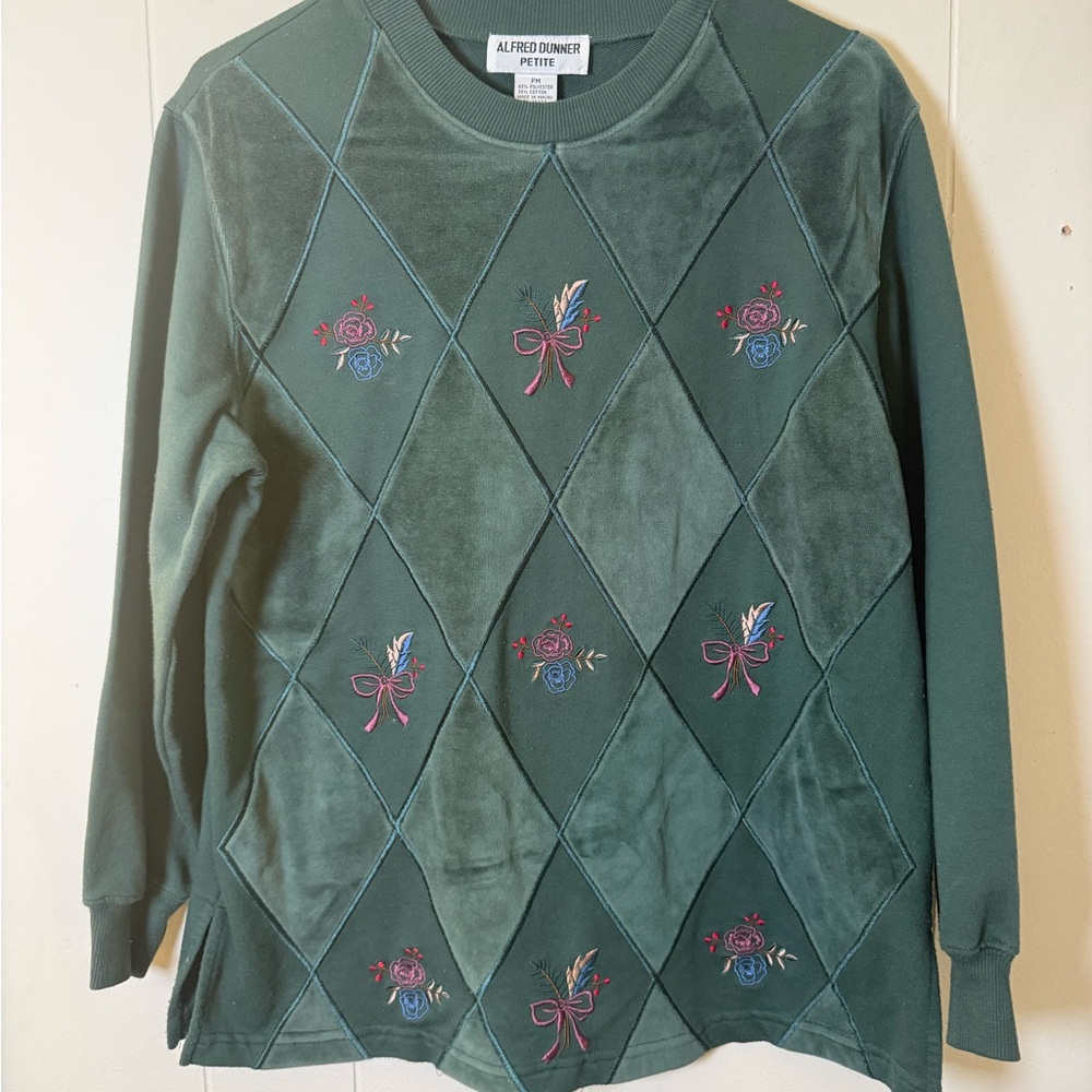 Vintage Alfred Dunner Petite Green Christmas Holiday Sweater Medium